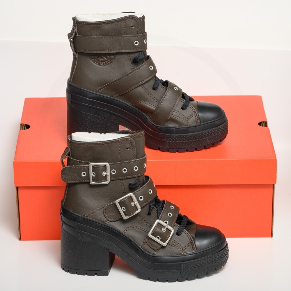 Converse Chuck 70 De Luxe Heel Women's Sz 7 Leather & Buckles Platform Boots NIB - Picture 2 of 14
